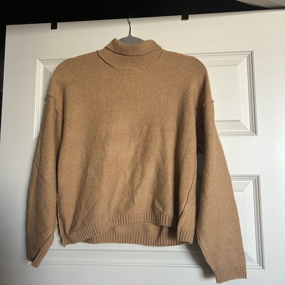 Pink Rose Tan Cowl Neck Sweater Soft Knit Oversized